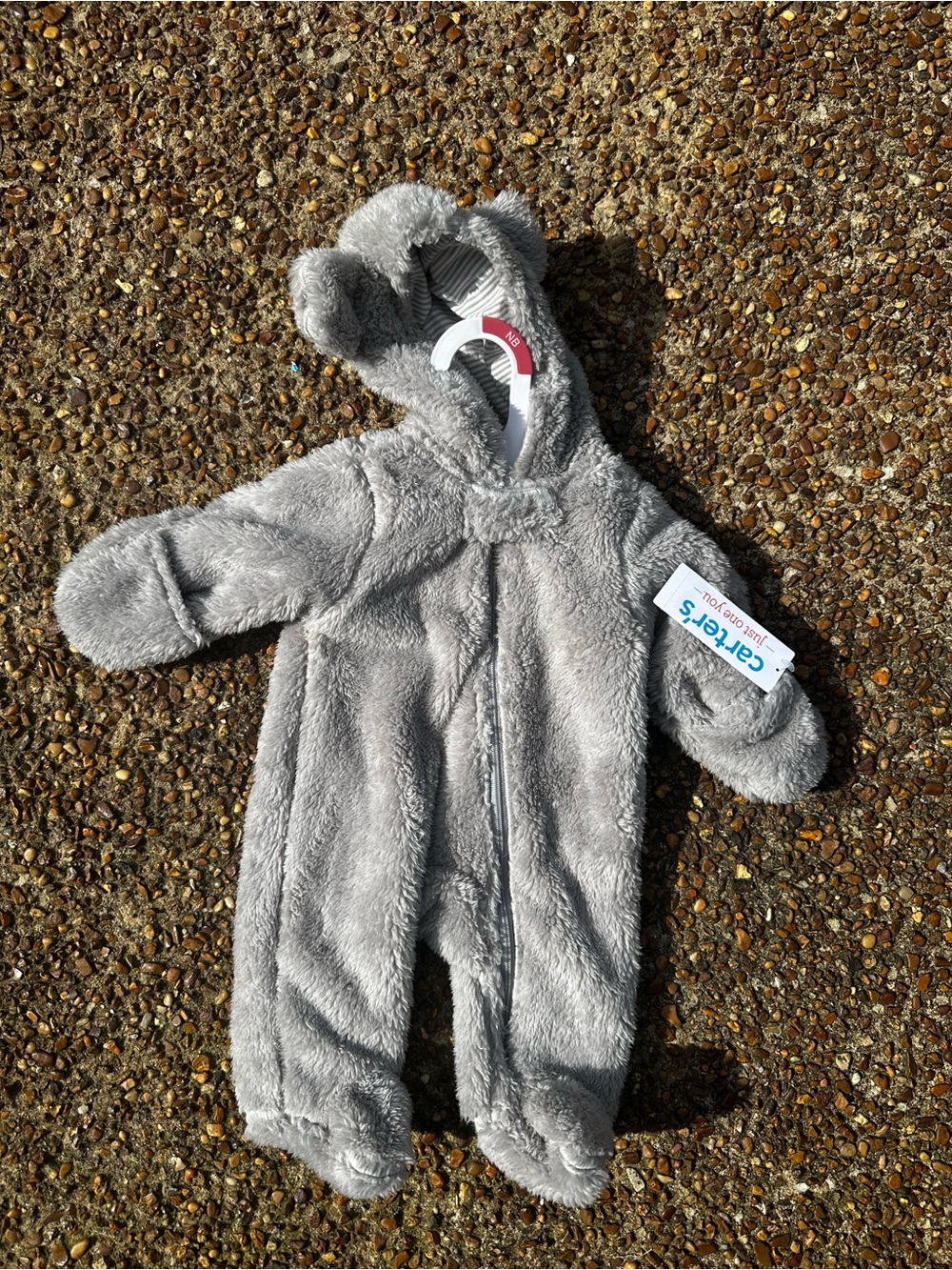 Carter's Gray Plush Hooded Baby One-Piece with Ears